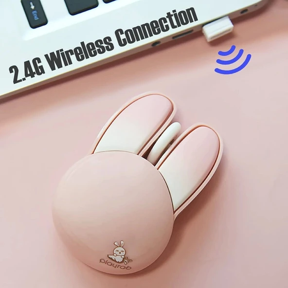 Lomiluskr Sevimli Tavşan 2.4G Kablosuz Sessiz Mouse - Pembe Tavşan - 3