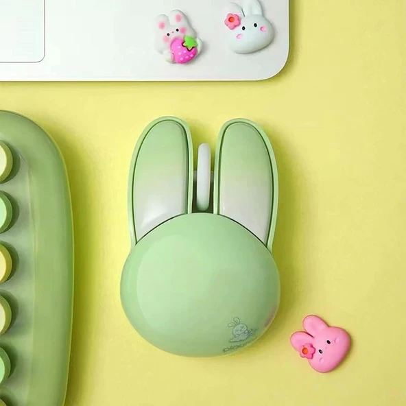 Lomiluskr Sevimli Tavşan 2.4G Kablosuz Sessiz Mouse - Yeşil Tavşan - 2