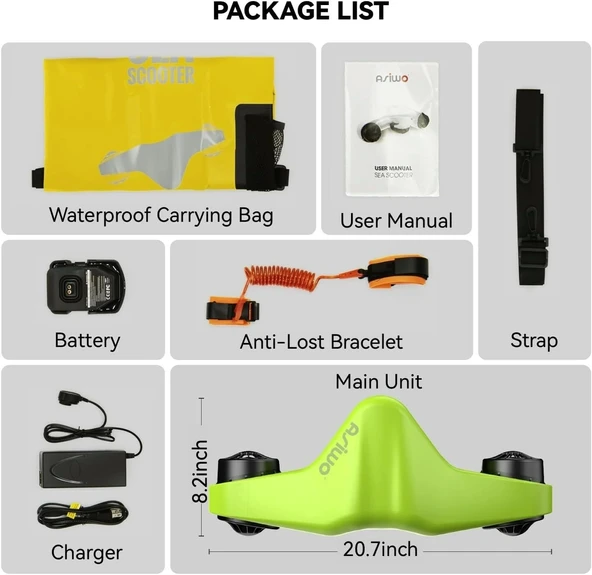 Asiwo Sualtı Deniz Scooter,Çift Motorlu - Çocuklar/Yetişkinler - Yeşil - 2