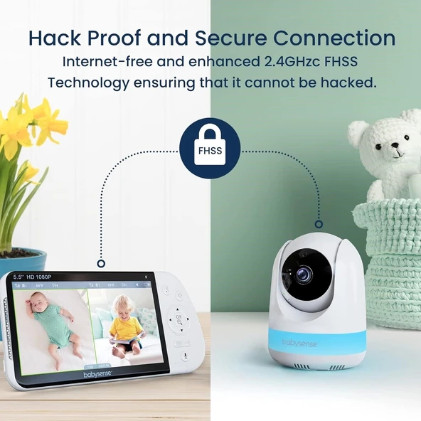 Babysense 5.5 Inc 1080p Full HD Bölünmüş Ekranlı Bebek Monitörü, 2 Kamera - 4