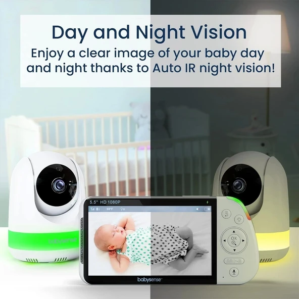 Babysense 5.5 Inc 1080p Full HD Bölünmüş Ekranlı Bebek Monitörü, 2 Kamera - 3