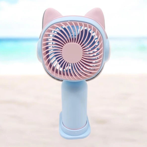 Sevimli Kedi Figürlü USB ve Şarjlı Masaüstü Vantilatörü Fan - 3
