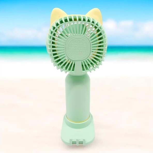 Sevimli Kedi Figürlü USB ve Şarjlı Masaüstü Vantilatörü Fan - 6