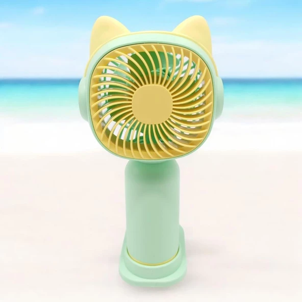 Sevimli Kedi Figürlü USB ve Şarjlı Masaüstü Vantilatörü Fan - 4