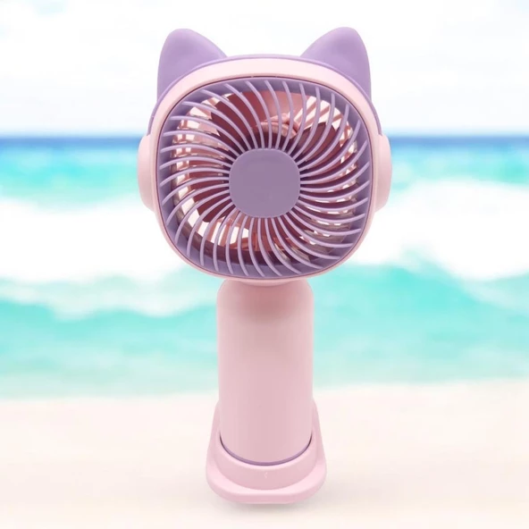Sevimli Kedi Figürlü USB ve Şarjlı Masaüstü Vantilatörü Fan - 5