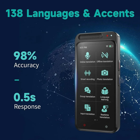 HASLED Taşınabilir Tercüman Cihazı, 138 Dil ve 4.1 Inc Dokunmatik Ekran - Siyah - 3