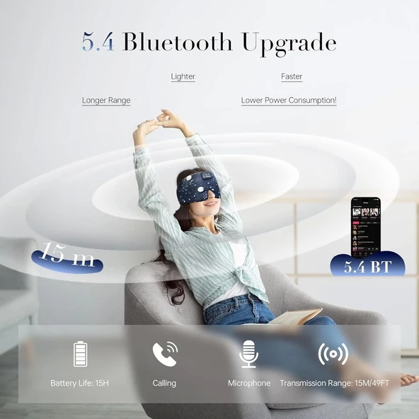 LC-dolida Yan Uyuyanlar İçin İpek Uyku Maskesi Kulaklık - Bluetooth 5.4 - Siyah - 3