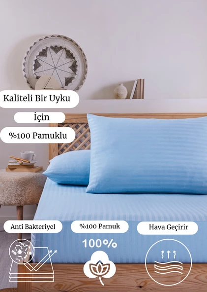 Vavey Soft CottonVavey Soft Cotton Çift Kişilik Lastikli Çarşaf T cm + 2 Adet Yastık Kılıfı 50X70 cm