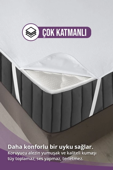 Pamuklu Dört Köşe Lastikli Sıvı Geçirmez Yatak Alezi 150 x 200 cm - 2