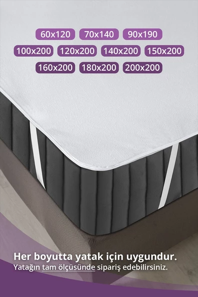 Pamuklu  Dört Köşe Lastikli Sıvı Geçirmez Yatak Alezi 120 x 200 cm - 4