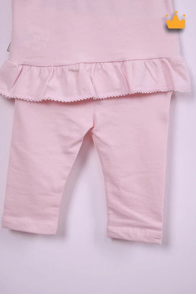 Çiçek Nakışlı Bayramlık Kız Bebek 2'li Takım Pembe 13551 - 8