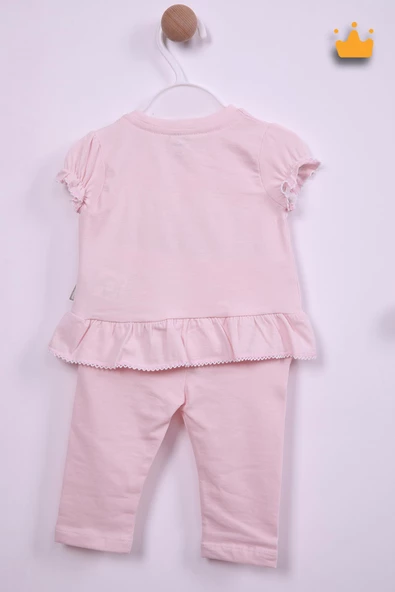 Çiçek Nakışlı Bayramlık Kız Bebek 2'li Takım Pembe 13551 - 7