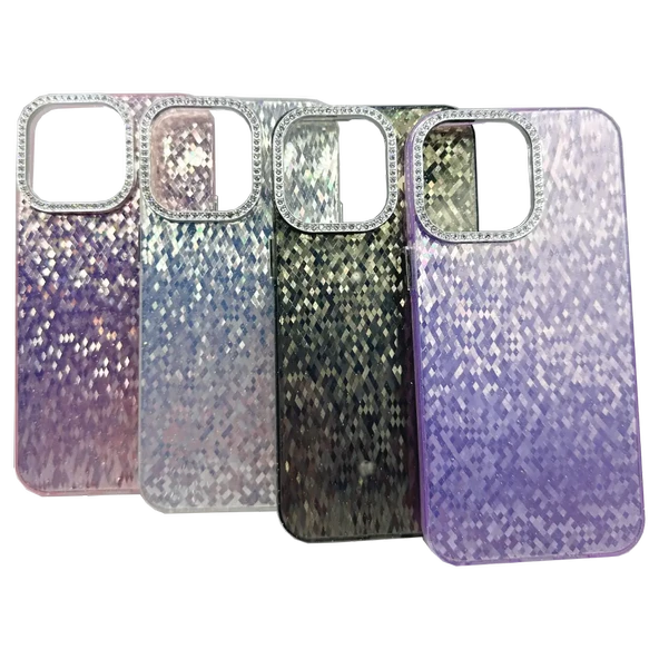 iphone 15 - Taşlı Simli Silikon Kılıf Kapak VTX-6157