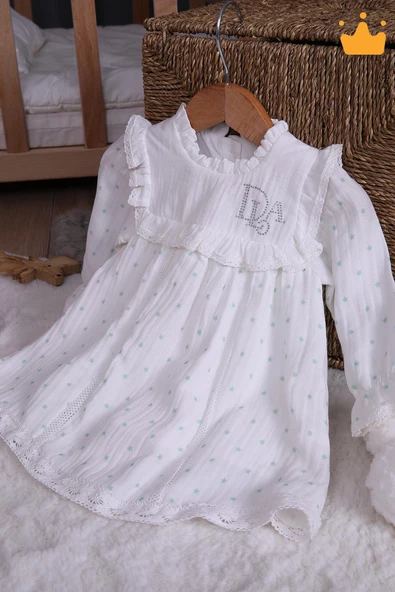 Babydola Müslin Kız Bebek Bayramlık Uzun Kollu Elbise 14100 - 3