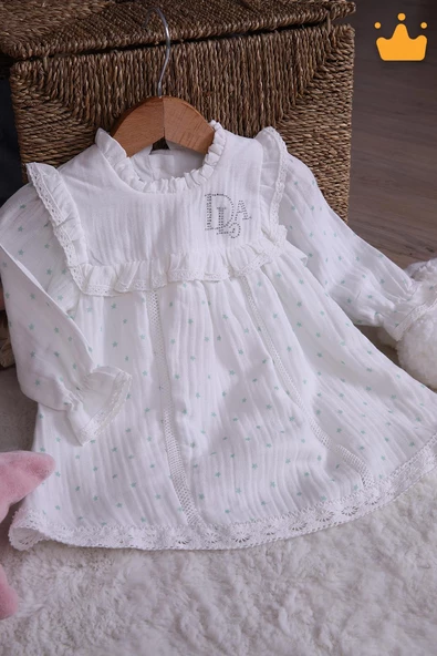 Babydola Müslin Kız Bebek Bayramlık Uzun Kollu Elbise 14100 - 2