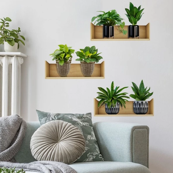 Raflı Bitki Tasarımlı Yapışkanlı Sticker 20*30 cm 3lü Set ürün görseli 1