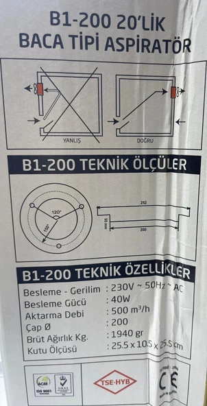 NİSALUCE 20'lik Saç Gövde Baca Aspiratörü 40W - 2