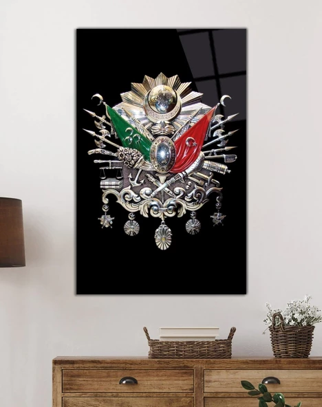 Bay Çağrı Osmanlı Arması Tuğrası Cam Tablo, Ev ve Ofis Duvar Dekoru, Hediyelik Büyük Temperli Cam Ta - 2