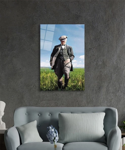 Atatürk Portresi Cam Tablo, Ev ve Ofis Duvar Dekoru, Hediyelik Büyük Temperli 4 mm Cam Tablo - 3