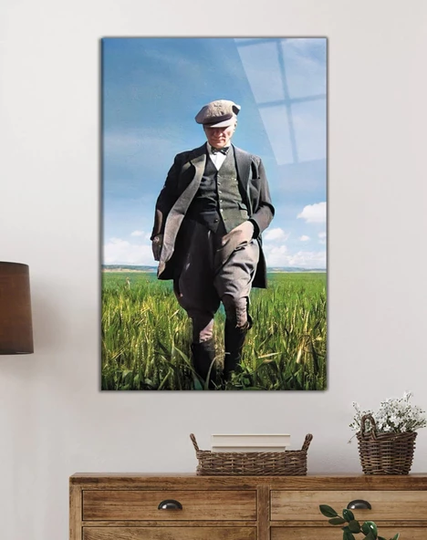 Atatürk Portresi Cam Tablo, Ev ve Ofis Duvar Dekoru, Hediyelik Büyük Temperli 4 mm Cam Tablo - 2