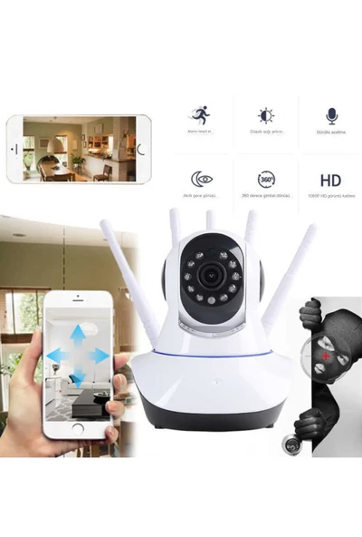 5 Antenli Bebek Izleme Kamerası Gece Görüşlü Ip Güvenlik Kamerası 360 Derece Hareket Sensörlü - 3