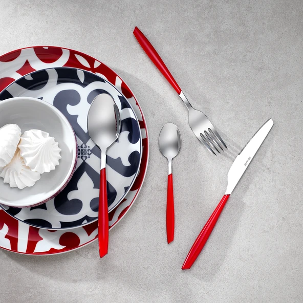 Schafer Mona 24 Parça Çatal Kaşık Bıçak Takımı-Kırmızı01 - 2
