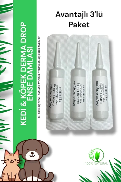 vet advice Kedi Köpek Iç Dış Deri Tüy Bakım Damlası 3'lü Paket %100 Bitkisel Içerik