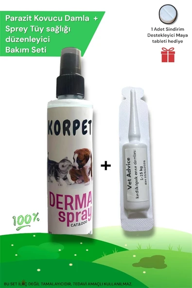 vet advice Kedi Köpek 3'lü Iç Dış Tüy Bakım Seti Bitkisel Tablet Damla ürün görseli 1