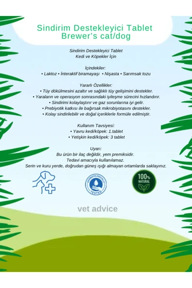 vet advice Kedi Köpek 3'lü Iç Dış Tüy Bakım Seti Bitkisel Tablet Damla - Resim 5