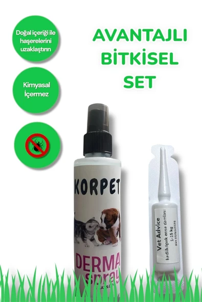 vet advice Kedi Köpek 3'lü Iç Dış Tüy Bakım Seti Bitkisel Tablet Damla - Resim 3