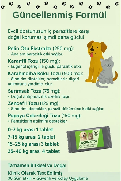 vet advice Kedi Köpek Iç Dış Tüy Ve Deri Bakım Damla Tablet 2'li Avantajlı Paket %100 Bitkisel Içerik (PARAZİT) - 2