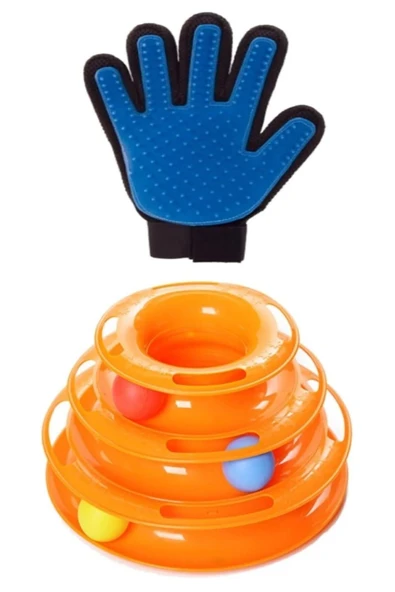 vet advice Kedi 3 katlı oyuncak zeka geliştirme oyuncağı Tüy Toplama Eldiveni ürün görseli 1