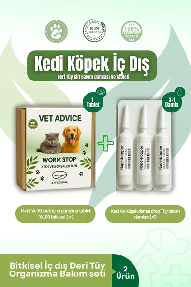 Kedi Köpek Iç Dış Tüy Ve Deri Bakım Damla Tablet 2'li Avantajlı Paket %100 Bitkisel Içerik (PARAZİT)