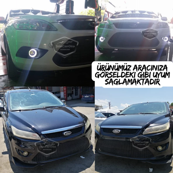 Ford Focus 2.5 2009-2011 Uyumlu Üniversal Mercekli Angel Sis Farı Metal Su Geçirmez 76 mm Mavi Halkalı Gündüz Farı Angel Eyes 2 Adet - 3