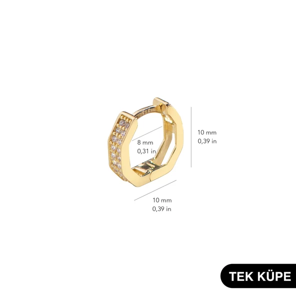 14 Ayar Taşlı Tek Altıgen Minik Halka Altın Küpe 0,76 gr - 4