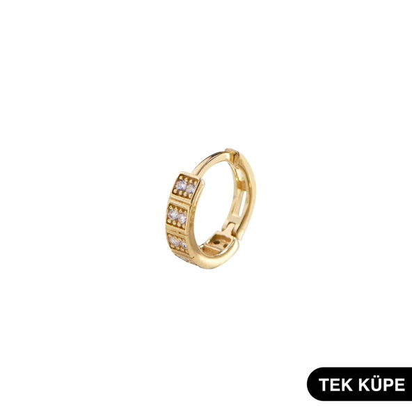 14 Ayar Altın Tek Minik Taşlı Halka Küpe 0,60 gr - 4