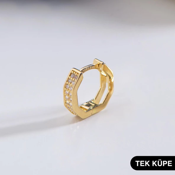 14 Ayar Taşlı Tek Altıgen Minik Halka Altın Küpe 0,76 gr