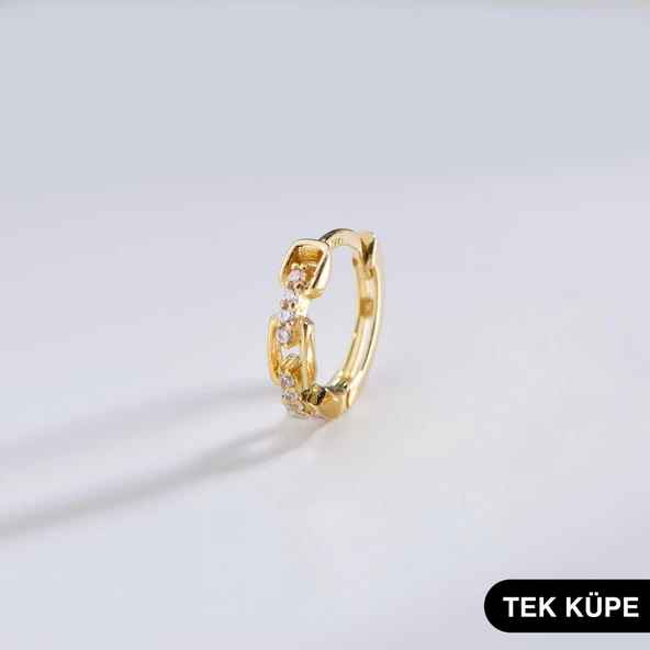 14 Ayar Taşlı Tek Modern Halka Altın Küpe 0,58 gr