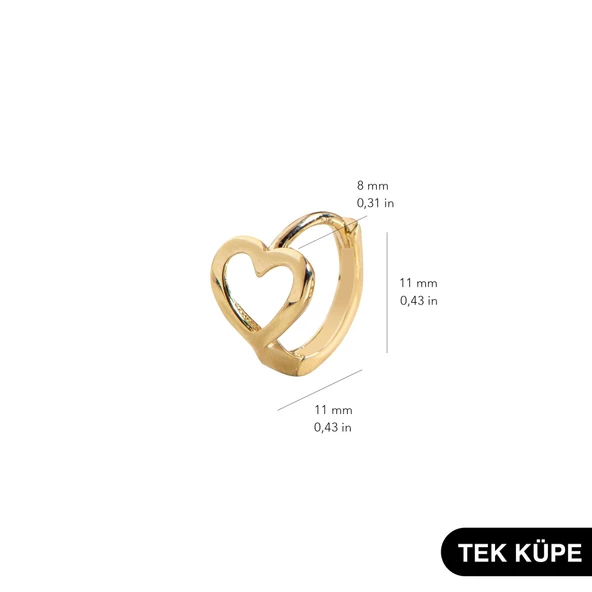 14 Ayar Minik Tek Kalp Halka Altın Küpe 0,56 gr - 4