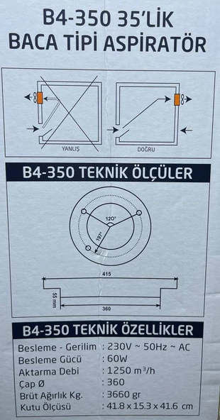 NİSALUCE 35'lik Saç Gövde Baca Aspiratörü 60W