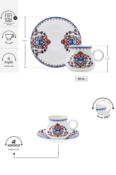 Karaca Hattat 6 Kişilik Kahve Fincanı Takımı 90 ml - 2