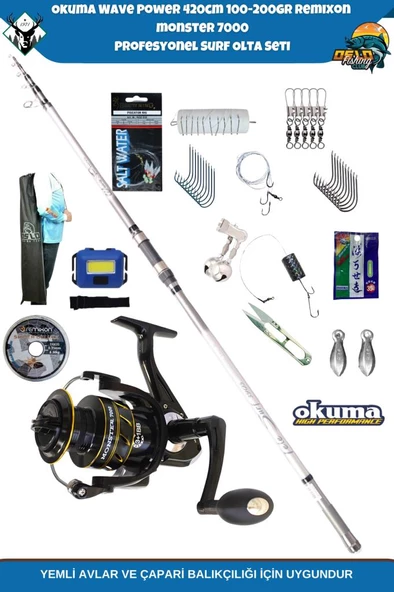 Okuma Wave Power 420cm 100-200gr Remixon Monster 7000 Profesyonel Surf Olta Seti