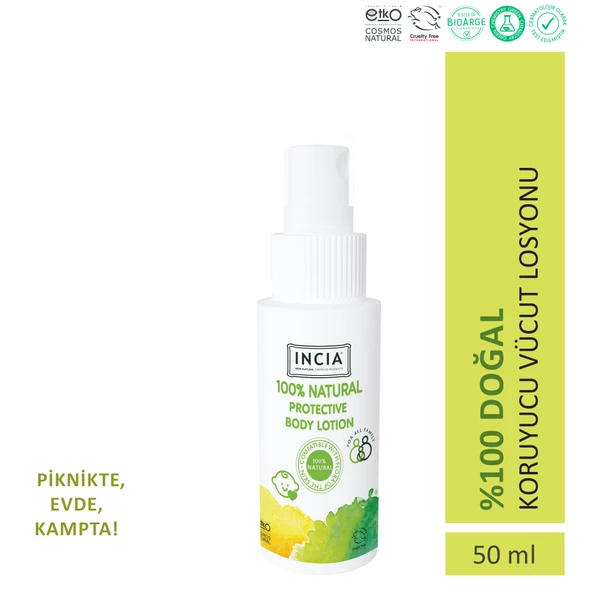 INCIA %100 Doğal Koruyucu Vücut Losyonu Sprey Yenidoğan Bebek Çocuk İçin Limon Okaliptus Vegan 50 ml