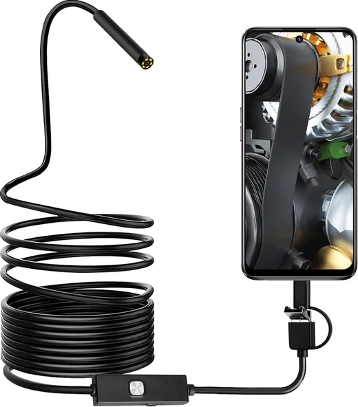 5 Metre Endoskop 3'ü 1 Arada Endoskop Ayarlanabilir LED'li Tamir Kamerası