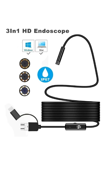 5 Metre Endoskop 3'ü 1 Arada Endoskop Ayarlanabilir LED'li Tamir Kamerası - 2