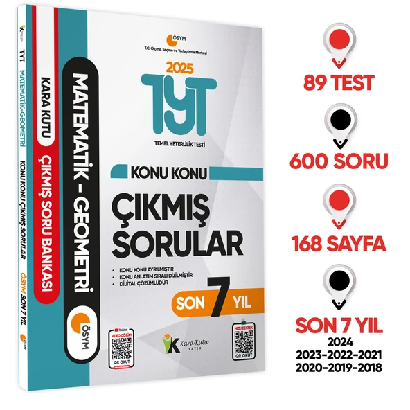 2025 YKS-TYT Matematik-Geometri Karakutu Konu Konu Çıkmış Soru Bankası ÖSYM Son 7 Yıl D. Çözümlü