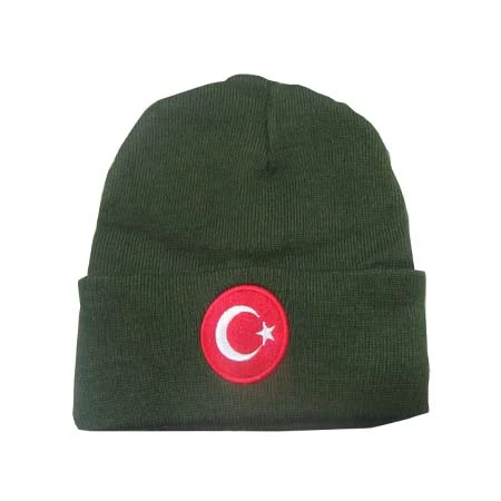 HAKİ RENK BERE TÜRK BAYRAKLI KIŞLIK AKRİLİK BERE ürün görseli