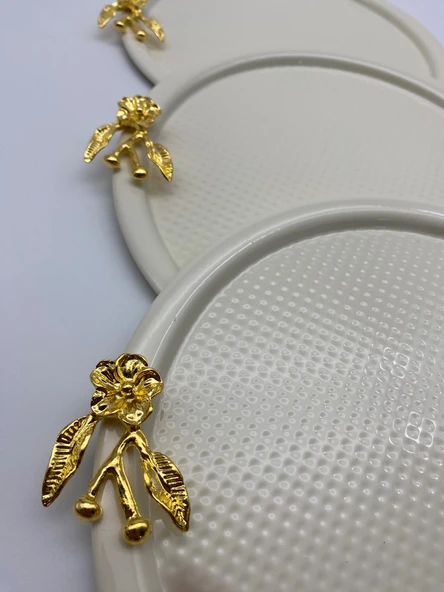 3'lü Japon Güllü Yuvarlak Krem Çay ve Kahve Sunum Tepsisi, Dekoratif Servis Tepsisi 22cm - 2