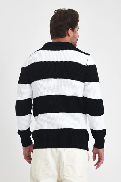 Erkek Renk Bloklu Regular Polo Yaka Triko Kazak - 9