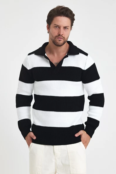 Erkek Renk Bloklu Regular Polo Yaka Triko Kazak - 6